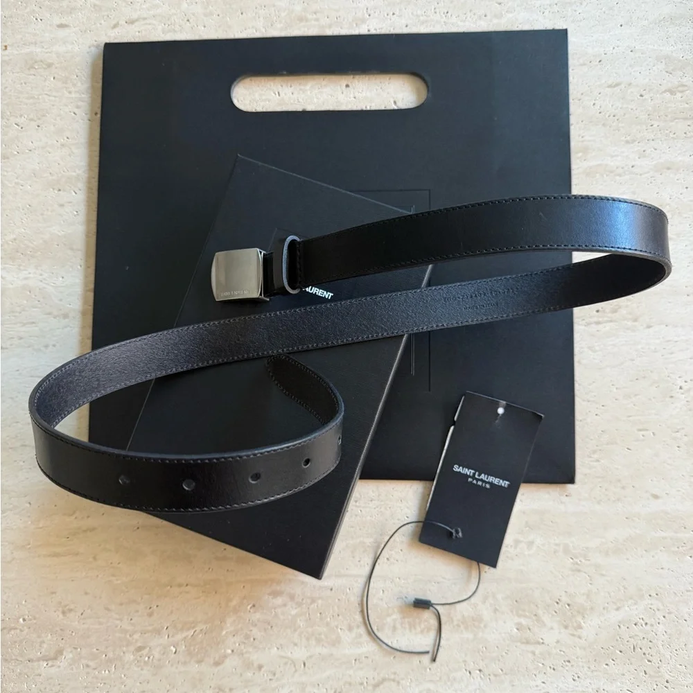 NWT Yves Saint Laurent Black Leather Belt 80cm